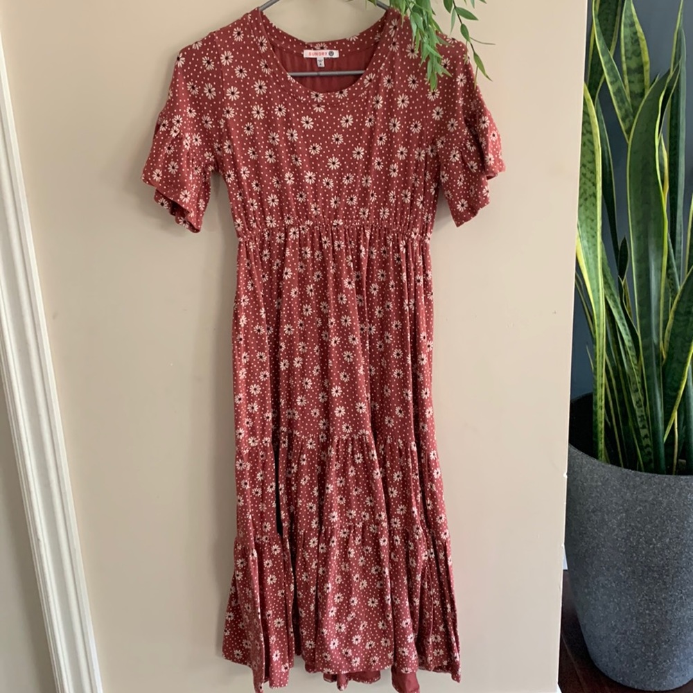 SUNDRY Floral Pleasant Crew Neck Dress. Size 0